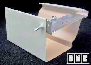 Here is a close-up of a hidden hanger and screw, in an almond painted aluminum gutter 